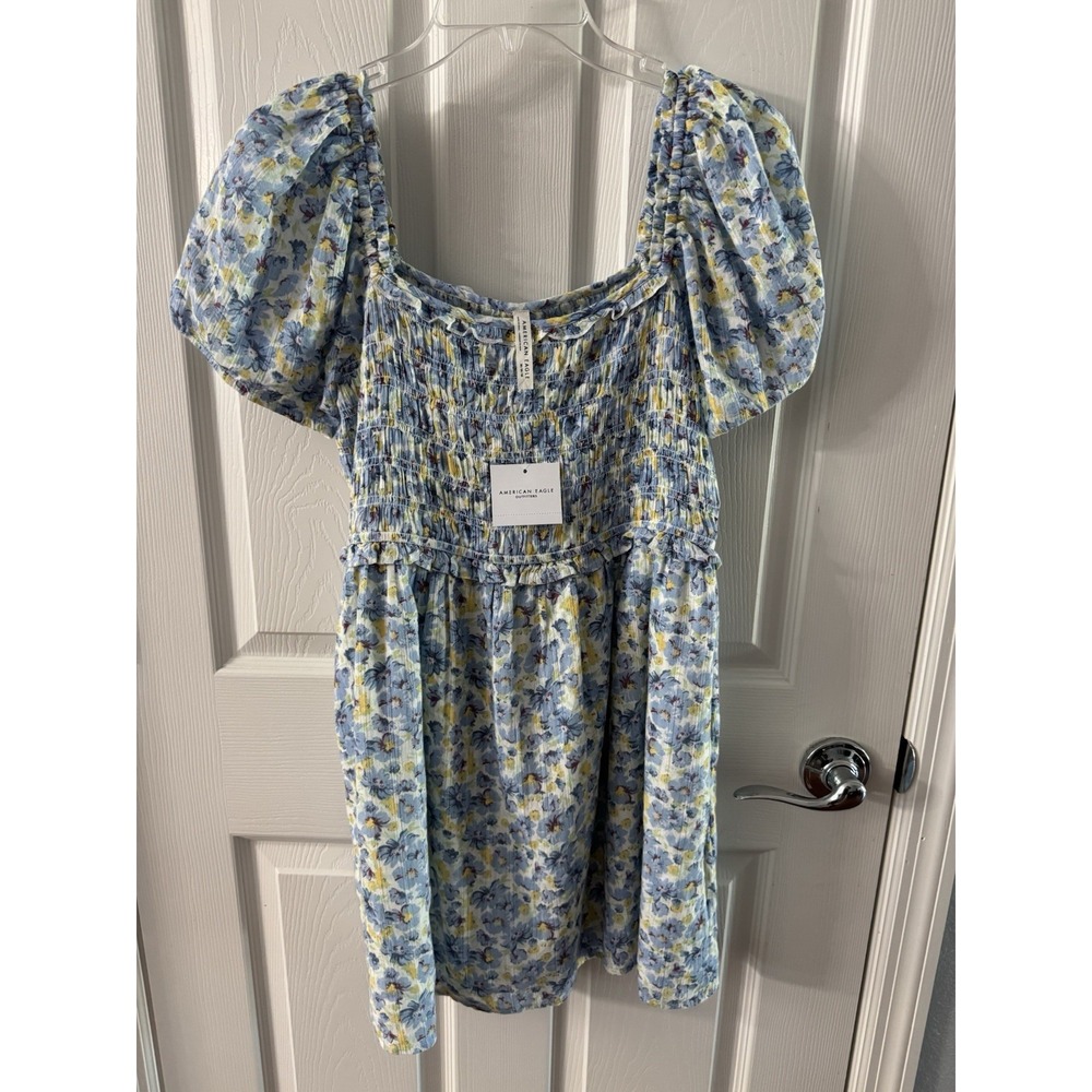 NWT American Eagle Women's M Floral Smocked Puff Sleeve A-Line Mini Dress